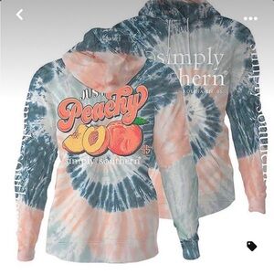 Simply Southern Tie-Dye 'Peachy' Hoodie in Blue & Peach Size Medium